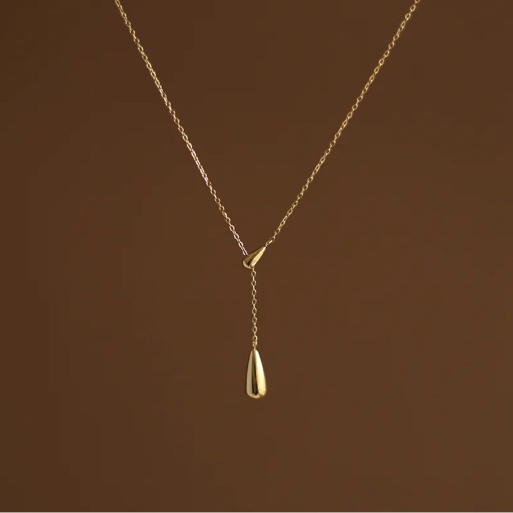 Teardrop Lariat Necklace – PVD Coated Stainless Steel | Adjustable